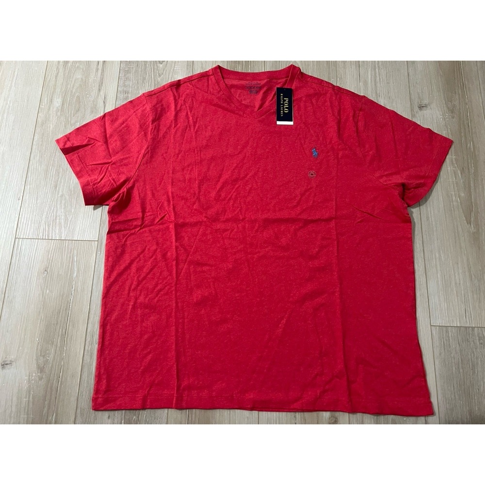 Polo Ralph Lauren T Shirt Mens Sz 2XB Red V Neck Short Sleeve Cotton Pony